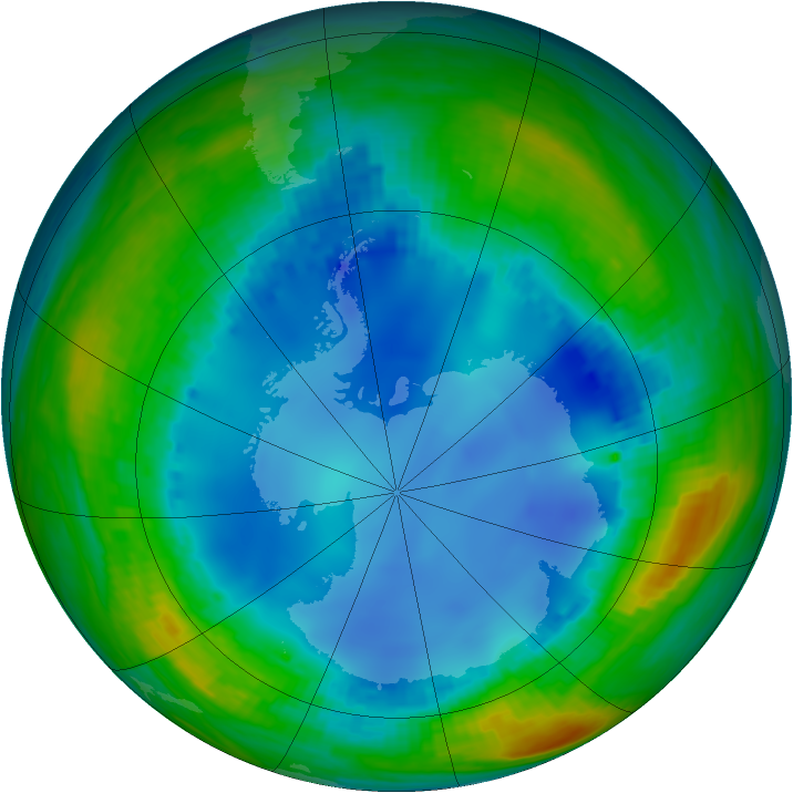 Antarctic ozone map for 29 July 2001